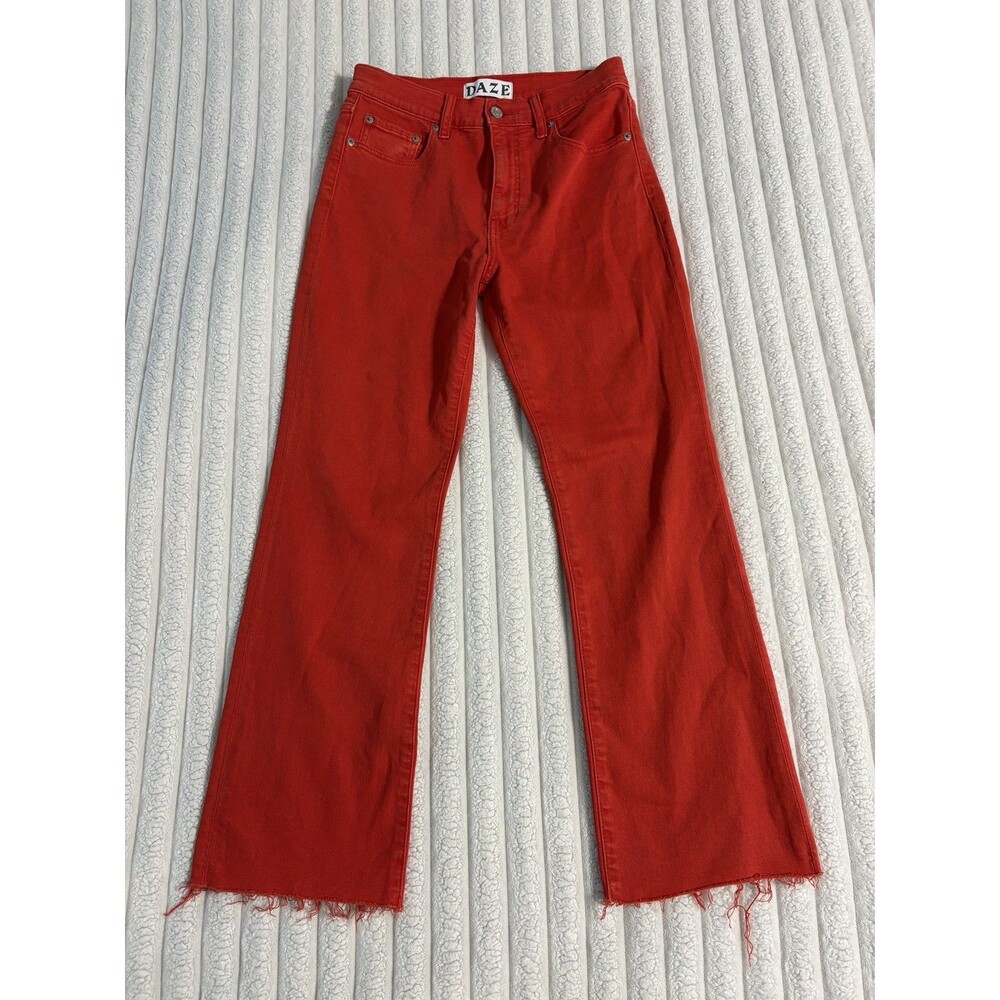 Daze Denim Far Out Wide Leg Jeans Womens 26 Cherry Red High Rise Raw Hem school